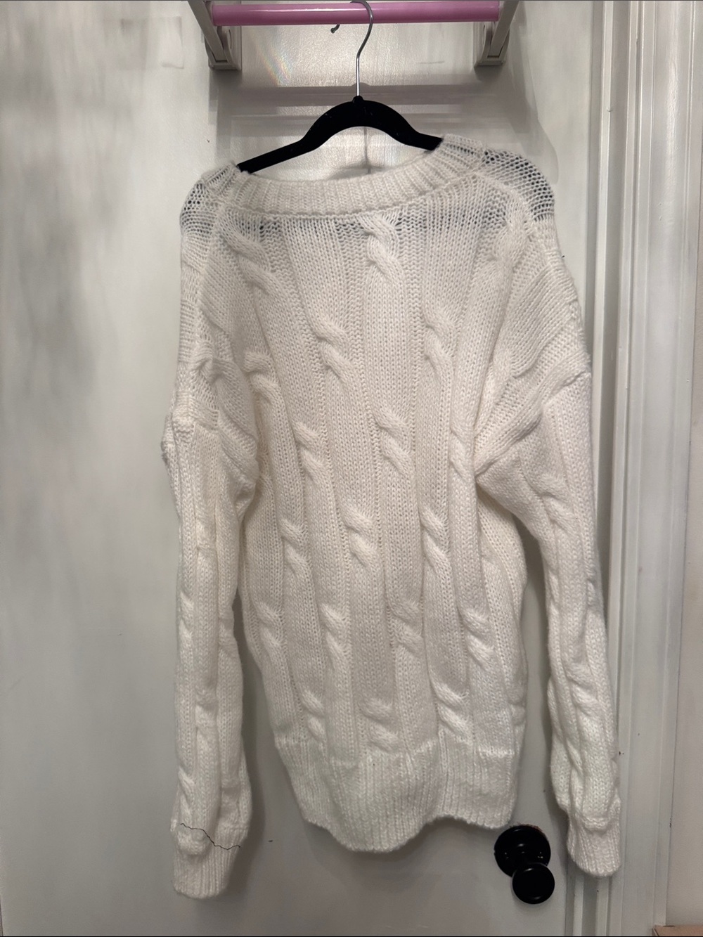 SHEIN White Cable-Knit Scoop Neck Sweater